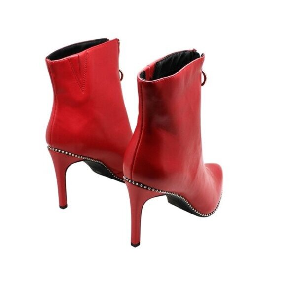 BAR III Womens Red Studded Ball Chain Front Zip Closure Ring Pull Booties - Picture 6 of 9